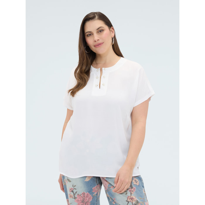 Fiorella Rubino - T-shirt in viscosa con dettaglio perle - Bianco