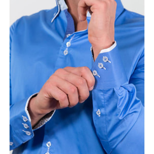 Camicia Uomo 3 Bottoni Button Down Doppio Collo Slim Sa Celeste Medio
