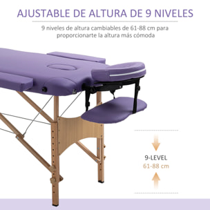 Camilla de Masaje Plegable 182x60cm Portatil Fisioterapeuta 2 zona + BOLSA Morado