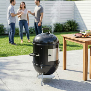 Barbecue braséro fumoir 3 en 1 - 3 grilles de cuisson, thermomètre - noir