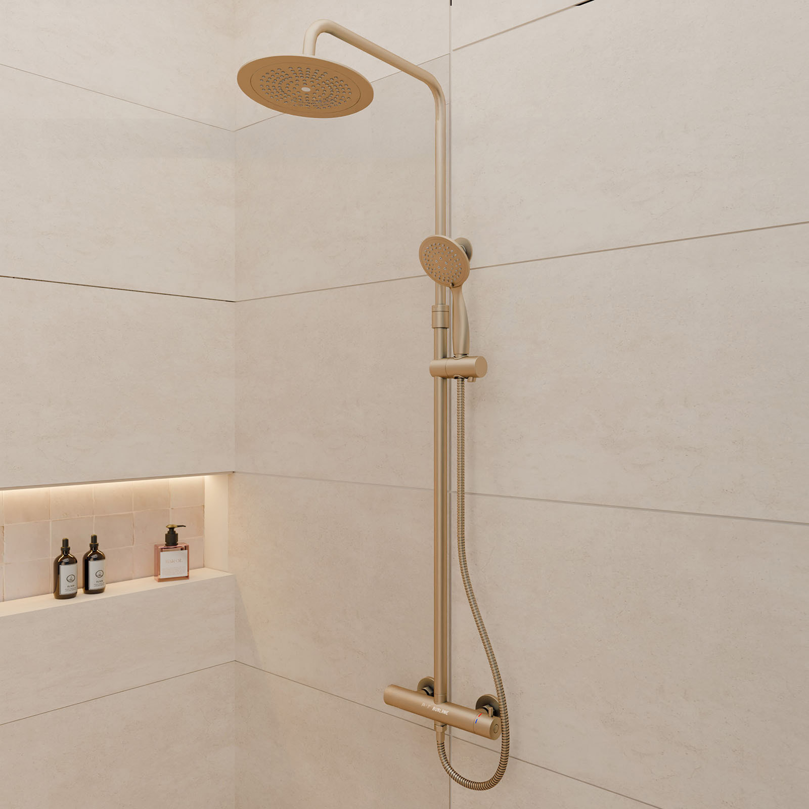 Colonne de douche Mécanique finition Or Doré Brossé - 133x26x52 cm - MOLLY GOLD