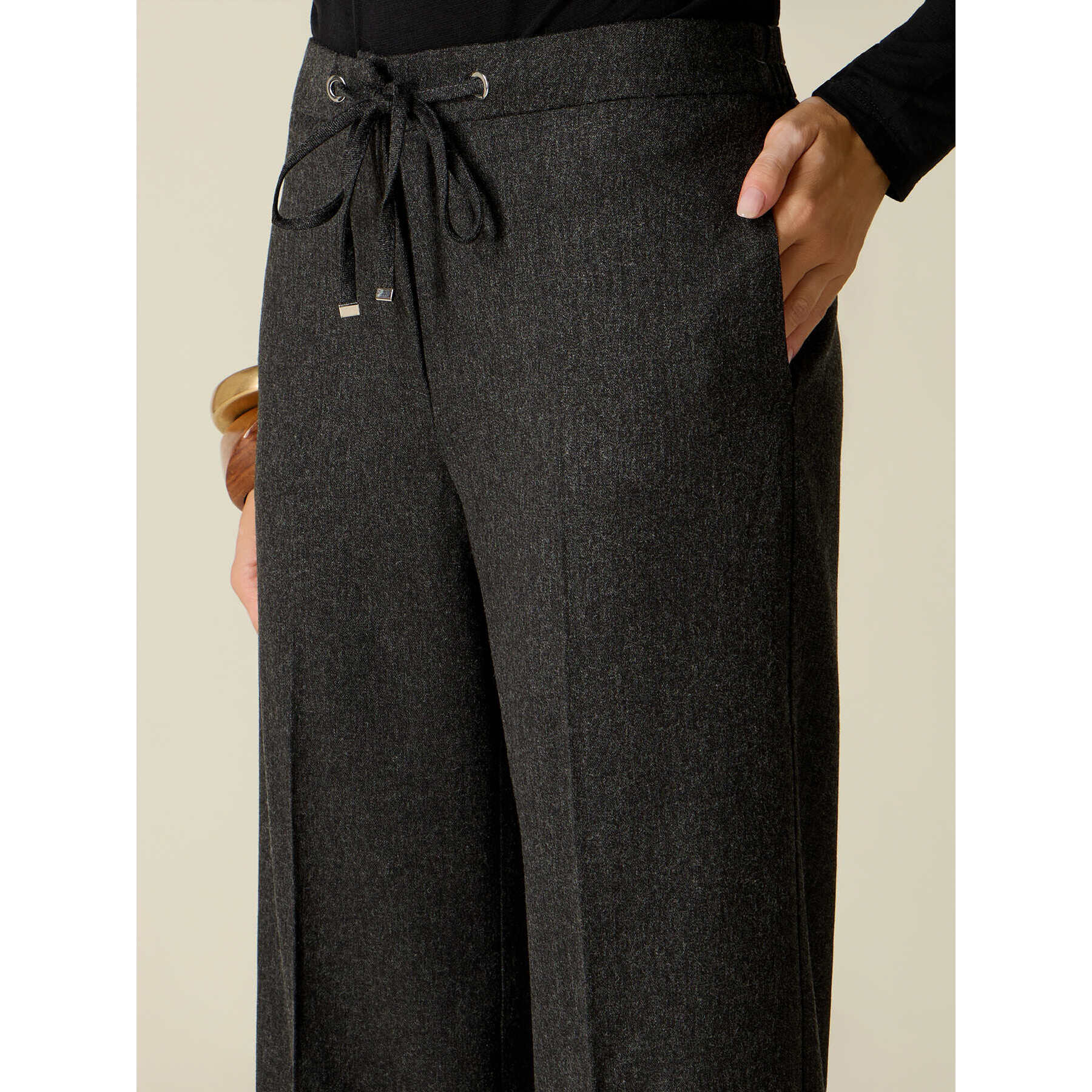 Oltre - Pantalones cropped de franela con cordón - Gris