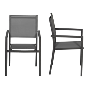 Lot de 10 chaises en aluminium anthracite - textilène gris