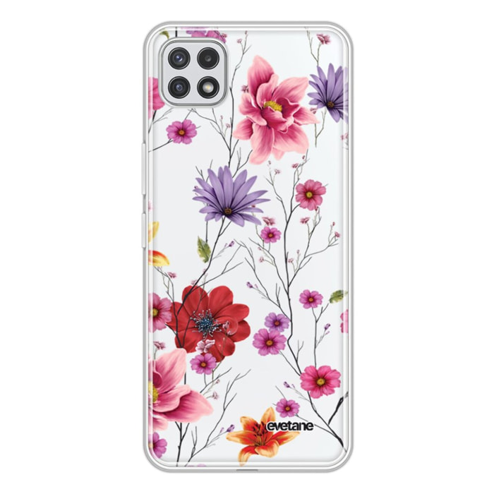 Coque Samsung Galaxy A22 5G 360 intégrale transparente Fleurs Multicolores Tendance Evetane.