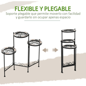 Soporte de Metal para Plantas Mecetas Plegable con 3 Estantes y Borde de Azulejo