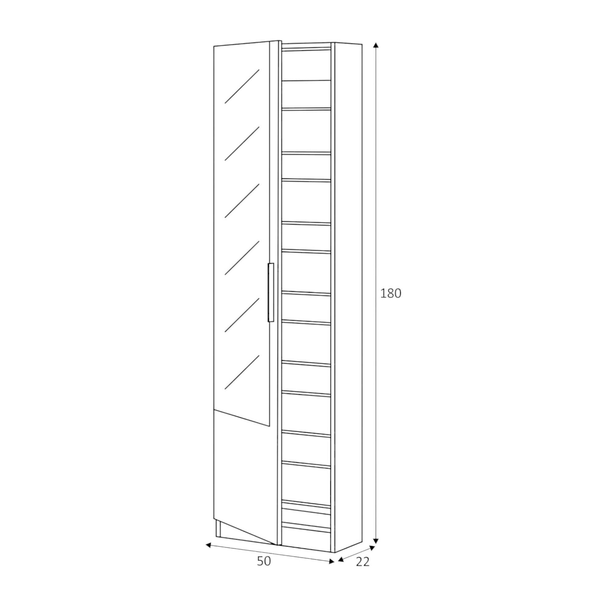 Scarpiera Euro, Armadio portascarpe alta a 1 anta, Mobile portascarpe moderno, Armadio da ingresso con specchio, 50x22h180 cm, Bianco