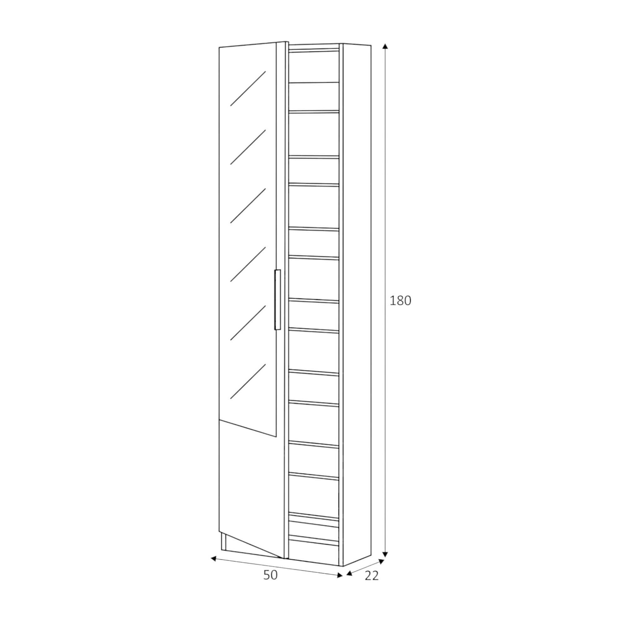 Scarpiera Eugene, Armadio portascarpe alta a 1 anta, Mobile portascarpe moderno, Armadio da ingresso con specchio, cm 50x22h180, Bianco