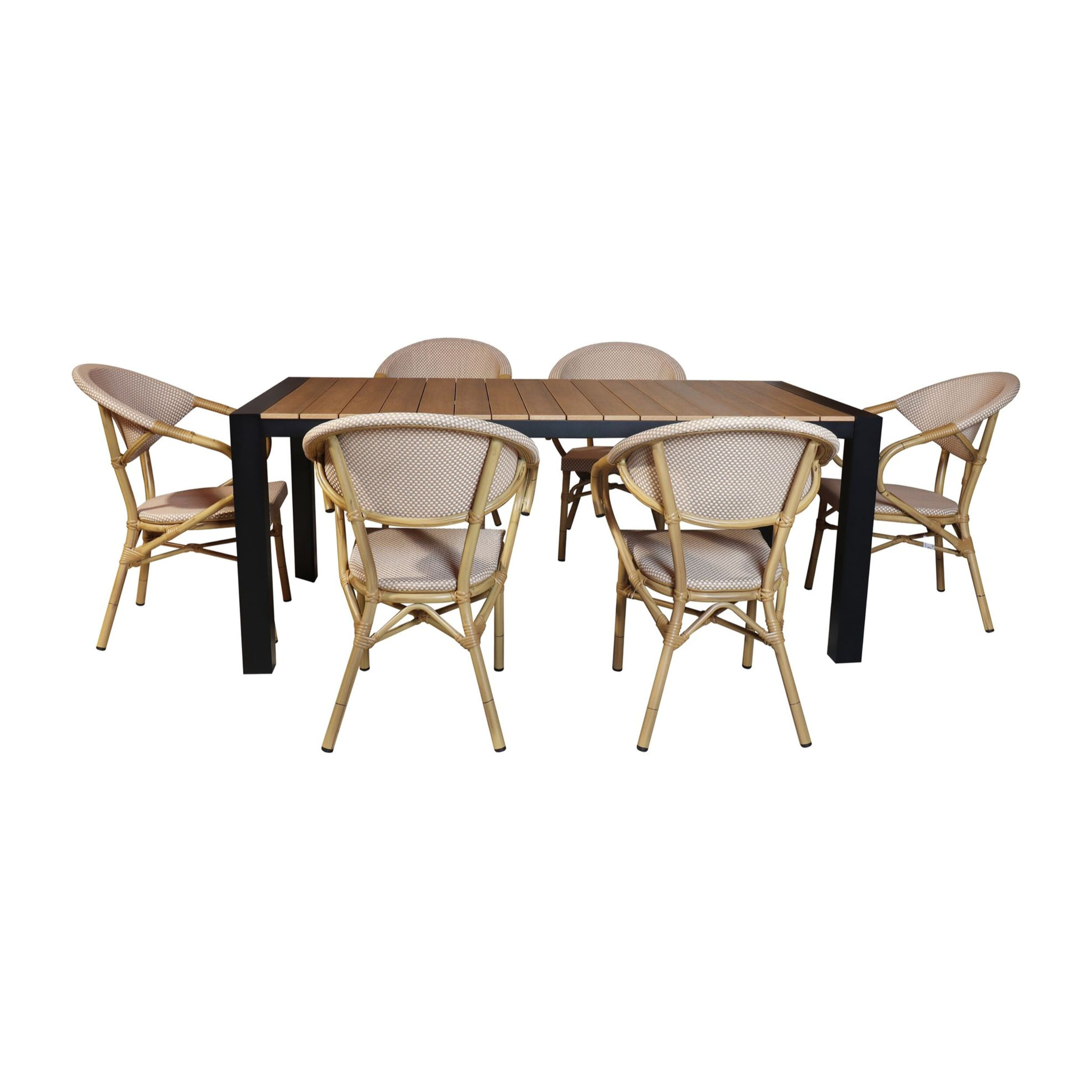 Ensemble de jardin table polywood noir et fauteuil 6 places BAMAL