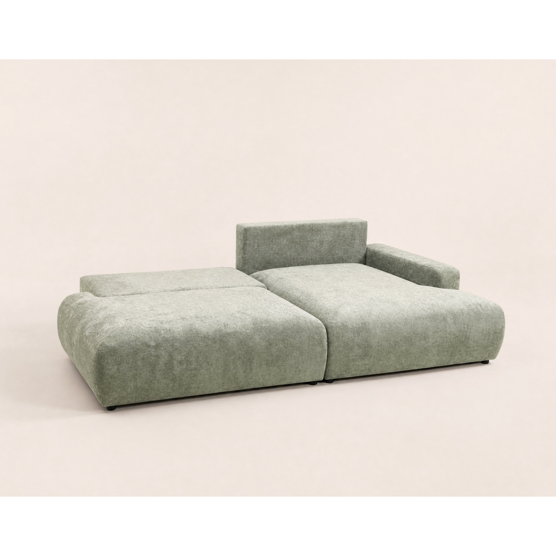Pivoine - Canapé d'angle ouvert droit 4 places convertible avec coffre en tissu texturé - Vert sauge