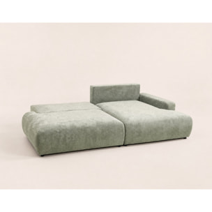 Pivoine - Canapé d'angle ouvert droit 4 places convertible avec coffre en tissu texturé - Vert sauge