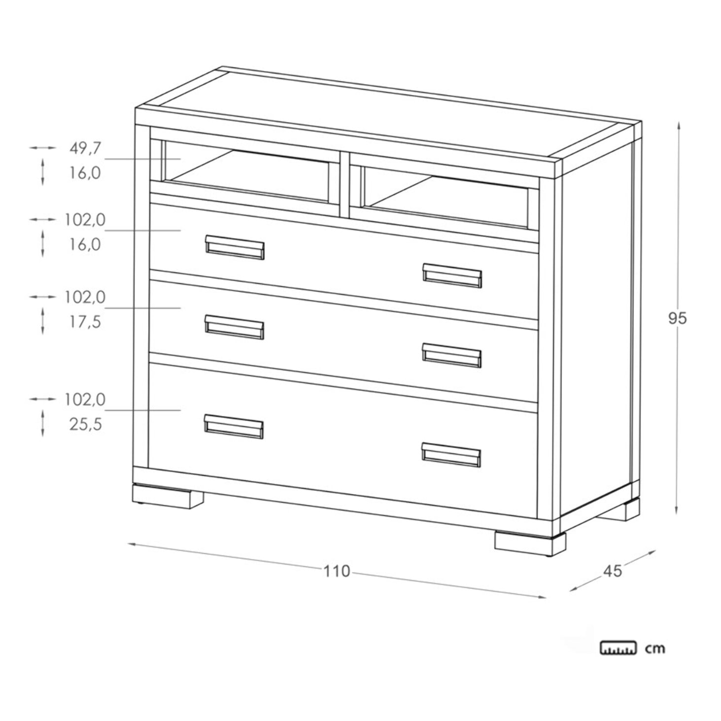 Commode Kenia -bois massif de mindi et placage naturel de mindi-couleur teck 110 x 95 x 45 cm