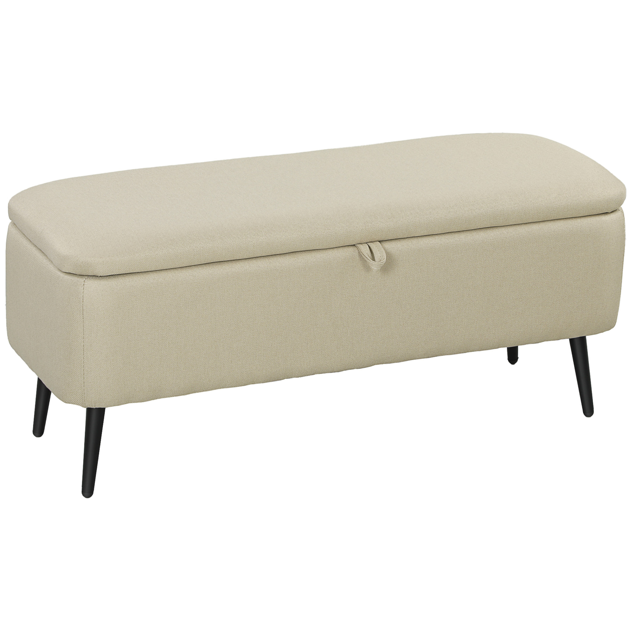 Banc coffre de rangement 2 en 1 dim. 102L x 40l x 39H cm piètement acier noir tissu beige