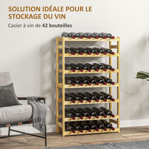 Casier bouteilles vin 42 bouteilles - rack à bouteille en bois 7 niveaux - range bouteille pin verni