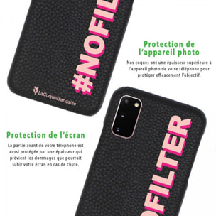 Coque Samsung Galaxy S20 effet cuir grainé noir No Filter rose et fushia Design La Coque Francaise