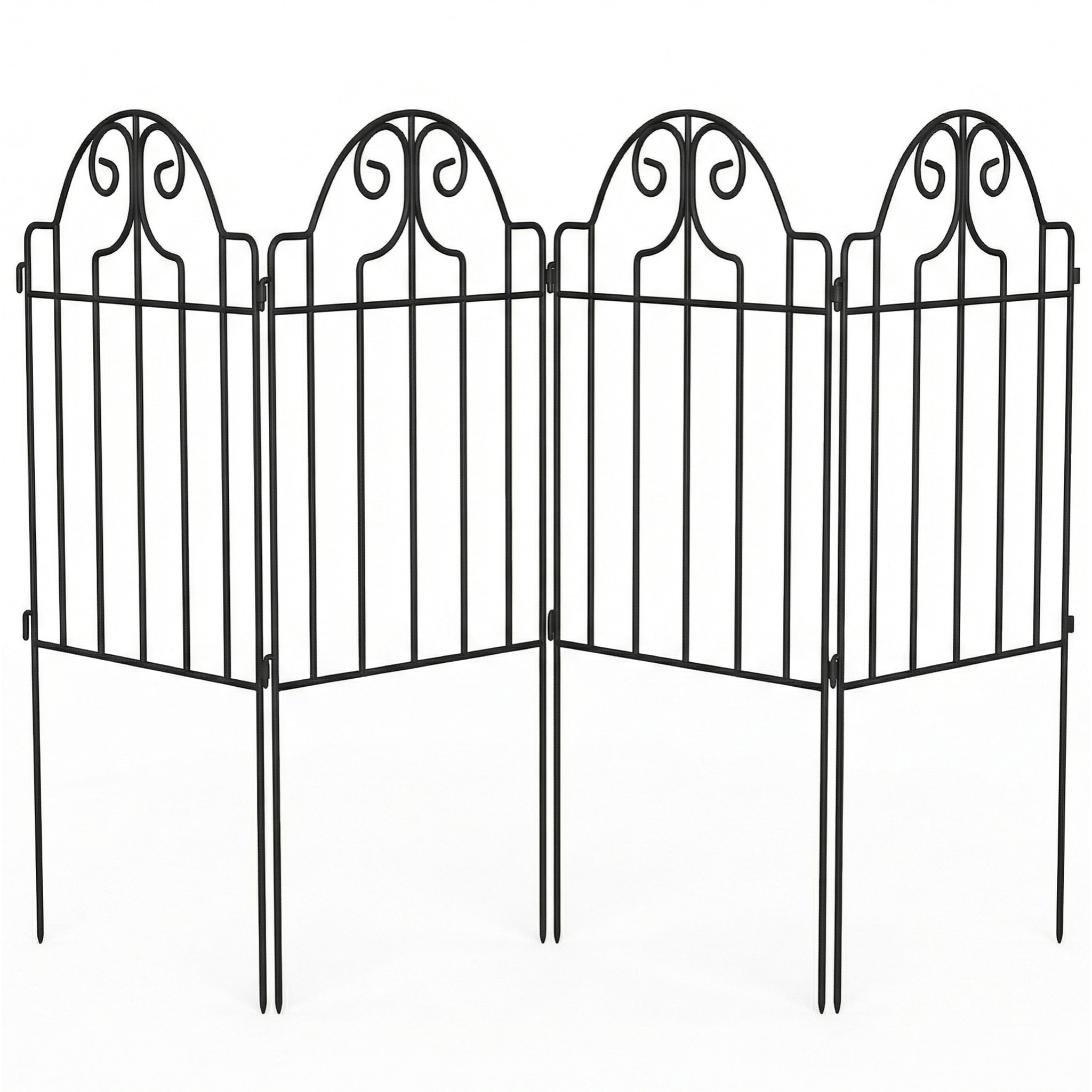 Set de 4 Vallas de Jardín de Metal, 125x57 cm, Vallas de Jardín Exterior Decorativas con Diseño Arqueado, Resistente y Fácil de Instalar, para Huerto, Patio, Terraza, Césped, Negro