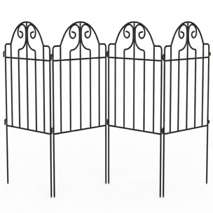 Set de 4 Vallas de Jardín de Metal, 125x57 cm, Vallas de Jardín Exterior Decorativas con Diseño Arqueado, Resistente y Fácil de Instalar, para Huerto, Patio, Terraza, Césped, Negro