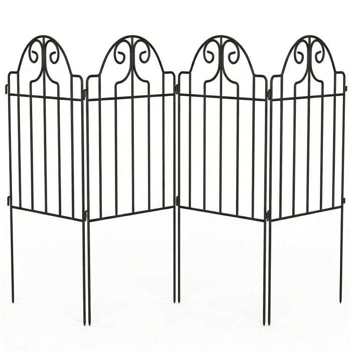 Set de 4 Vallas de Jardín de Metal, 125x57 cm, Vallas de Jardín Exterior Decorativas con Diseño Arqueado, Resistente y Fácil de Instalar, para Huerto, Patio, Terraza, Césped, Negro