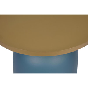 Table d'appoint design ronde en métal bleu pétrole mat et plateau doré RAMSES