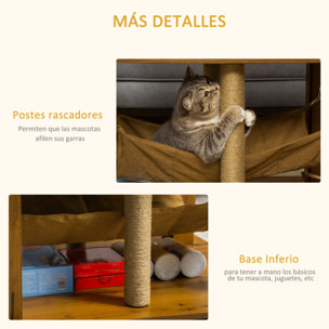 Mesa de Centro Hamaca para Gatos con 2 Postes Rascadores y Estante Inferior