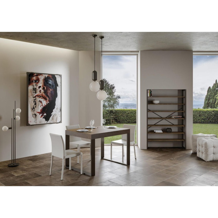 Table Tecno Premium Extensible Dessus Noyer 90x130 Allongée 390 cadre Anthracite