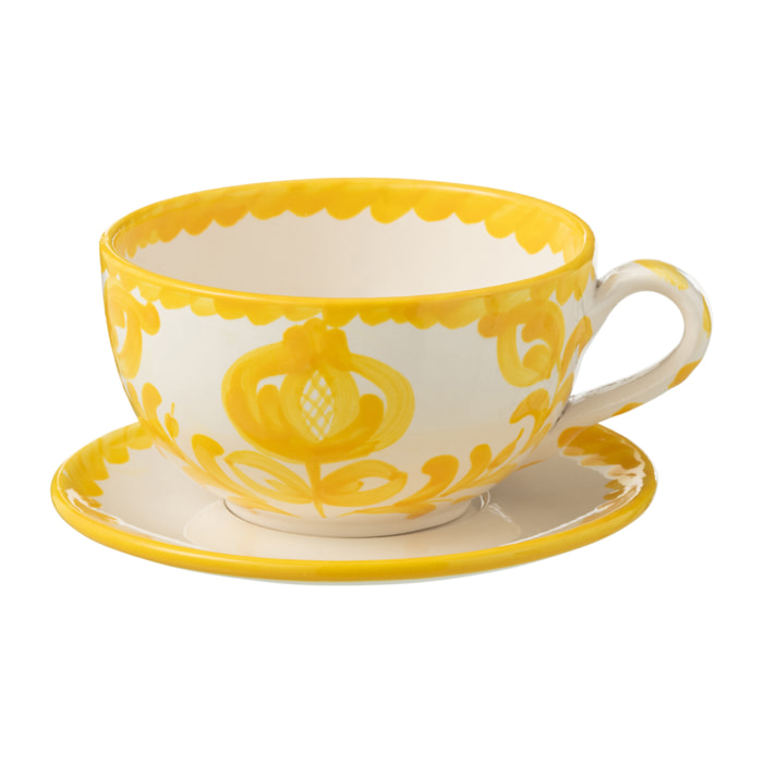 J-Line tasse + sous-tasse Granada - céramique - blanc/jaune
