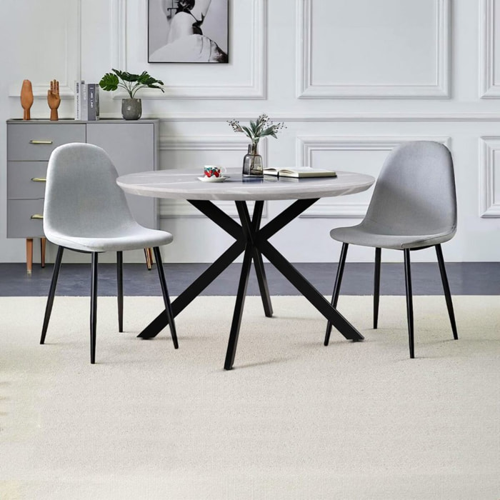 Tavolo tondo 120 cm top effetto marmo chiaro e gambe nere - Gabry