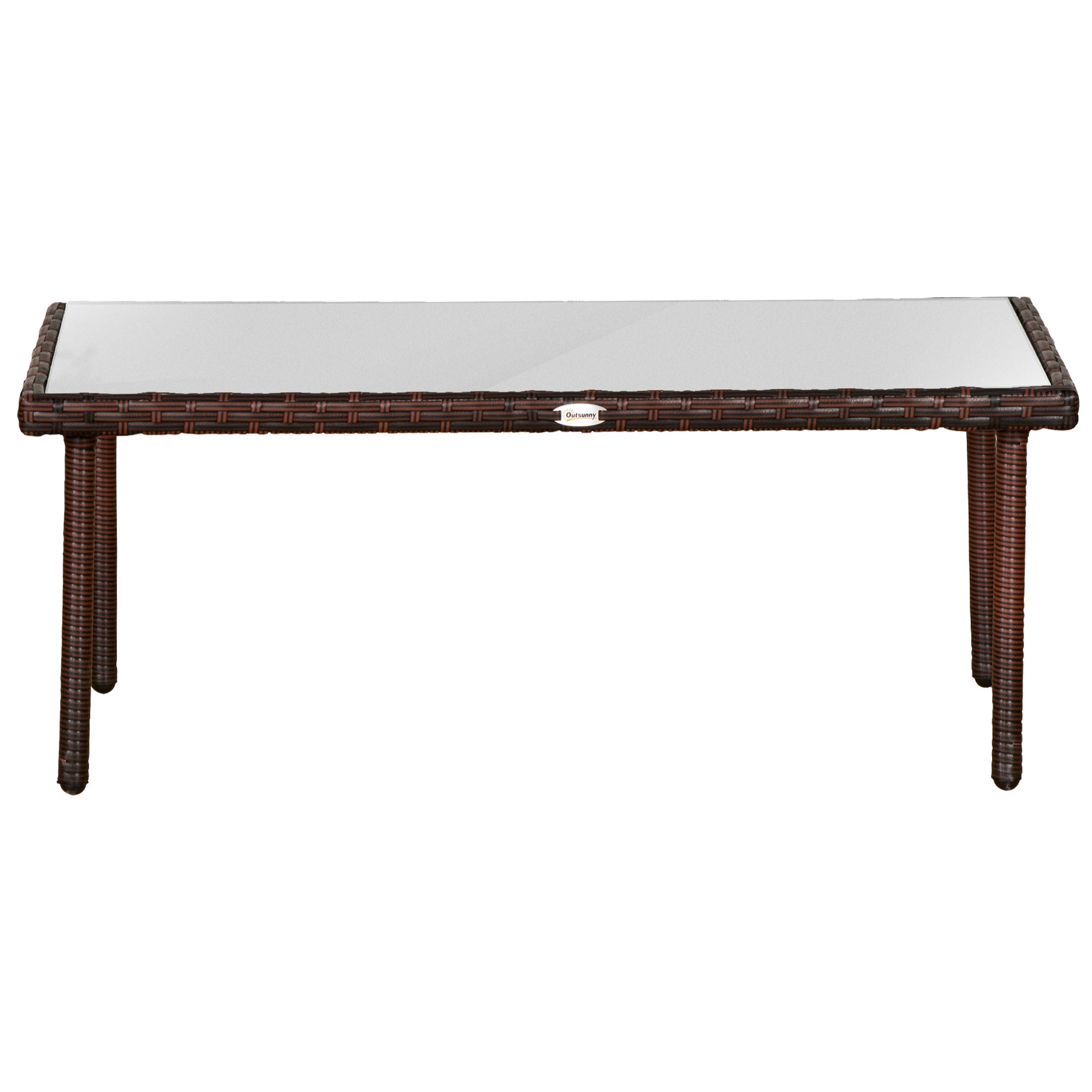 Table basse de jardin plateau verre trempé 5 mm résine tressée imitation rotin chocolat