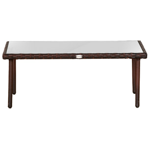 Table basse de jardin plateau verre trempé 5 mm résine tressée imitation rotin chocolat
