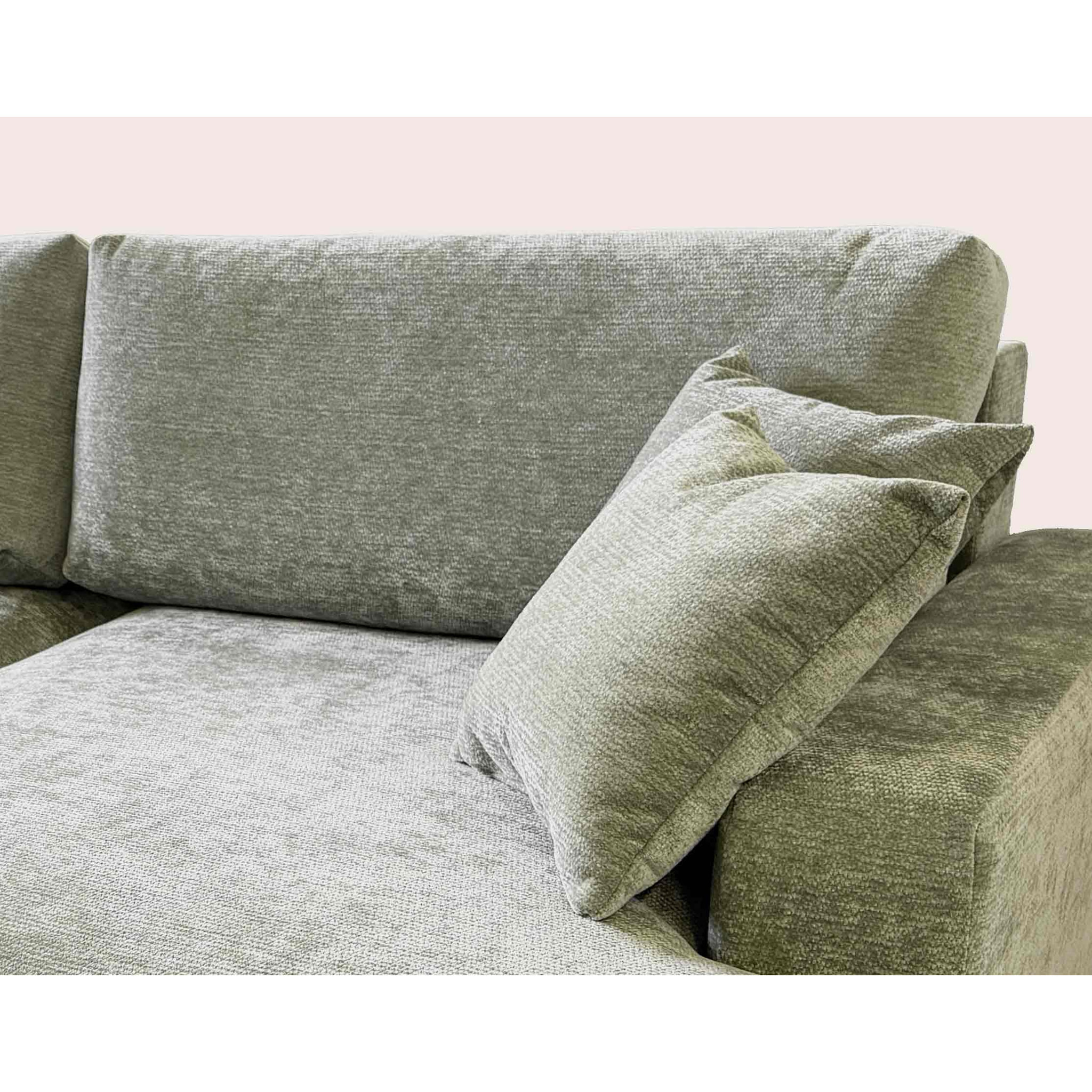 Pivoine - Canapé d'angle ouvert droit 4 places convertible avec coffre en tissu texturé - Vert sauge