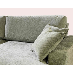 Pivoine - Canapé d'angle ouvert droit 4 places convertible avec coffre en tissu texturé - Vert sauge