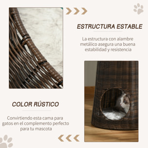 Cesta de Ratán para Gatos de 2 Niveles con Cojines Lavables Ø45x50 cm Marrón