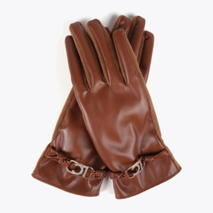 Guanti effetto pelle con bracciale logo ovale