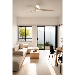 PUNT TUB M LED Ventilatore a soffitto bianco/legno chiaro TUYA
