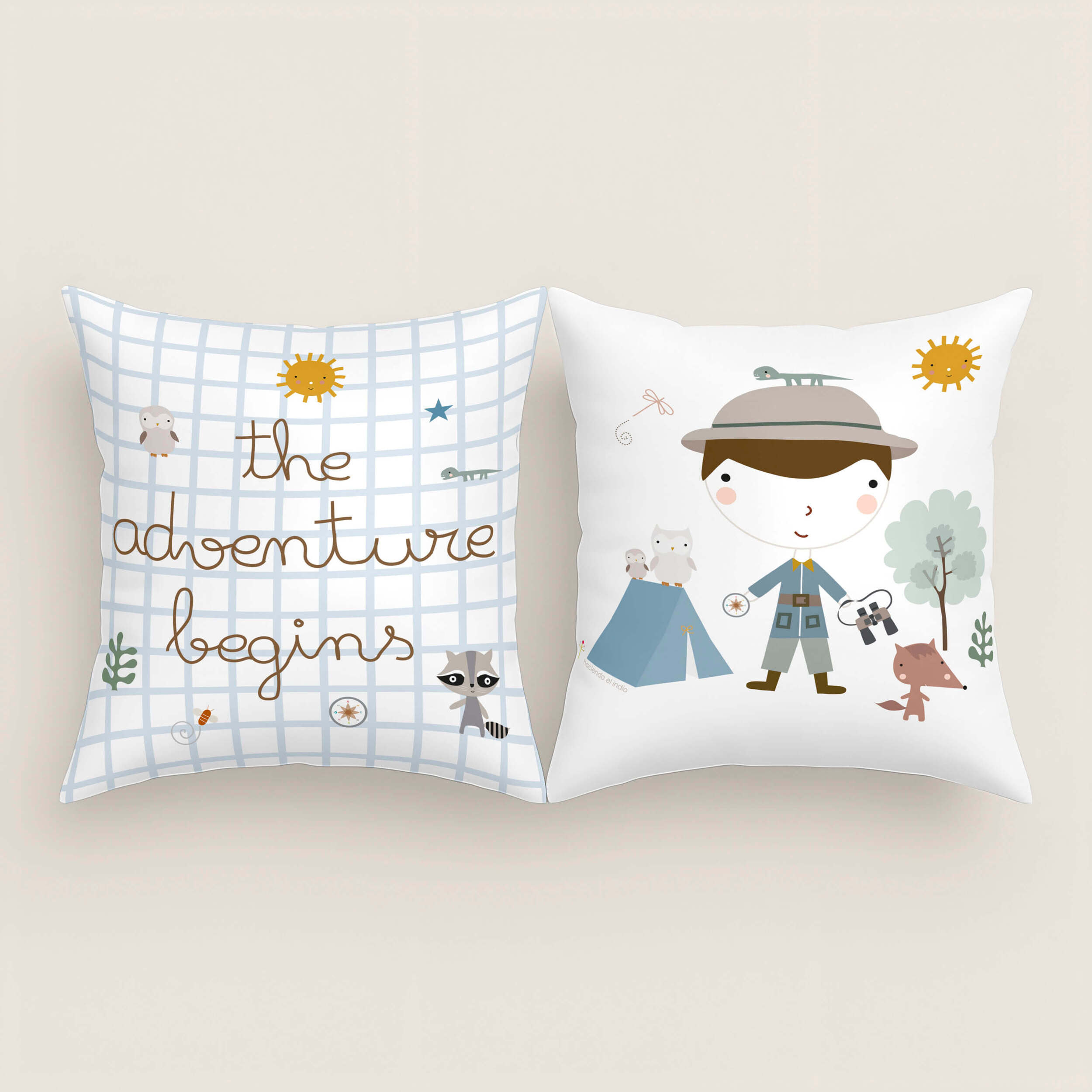 Funda de Cojín Estampado - Con Cremallera - Sin relleno - 100% Algodón - Aventura Bosque