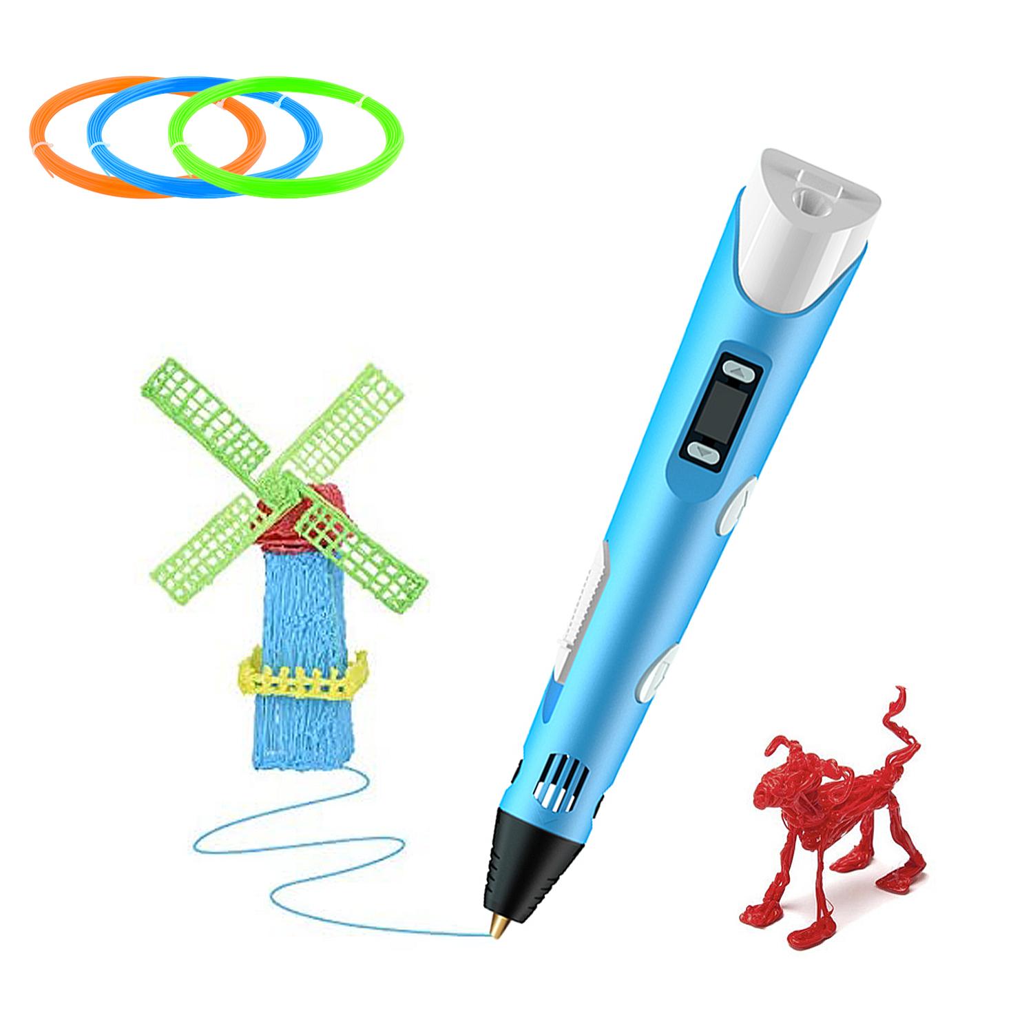 Printer Pen 3D. Alta temperatura, hasta 220 grados. Incluye 3 rollos de filamento PLA de 3 metros.