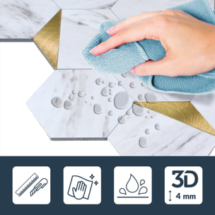 Crédence adhésive murale 3D  - Effet carrelage hexagonal 4 pièces - Doré