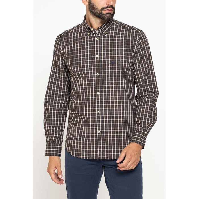 CAMICIA FANTASIA TINTO FILO CON COLLO BUTTON-DOWN