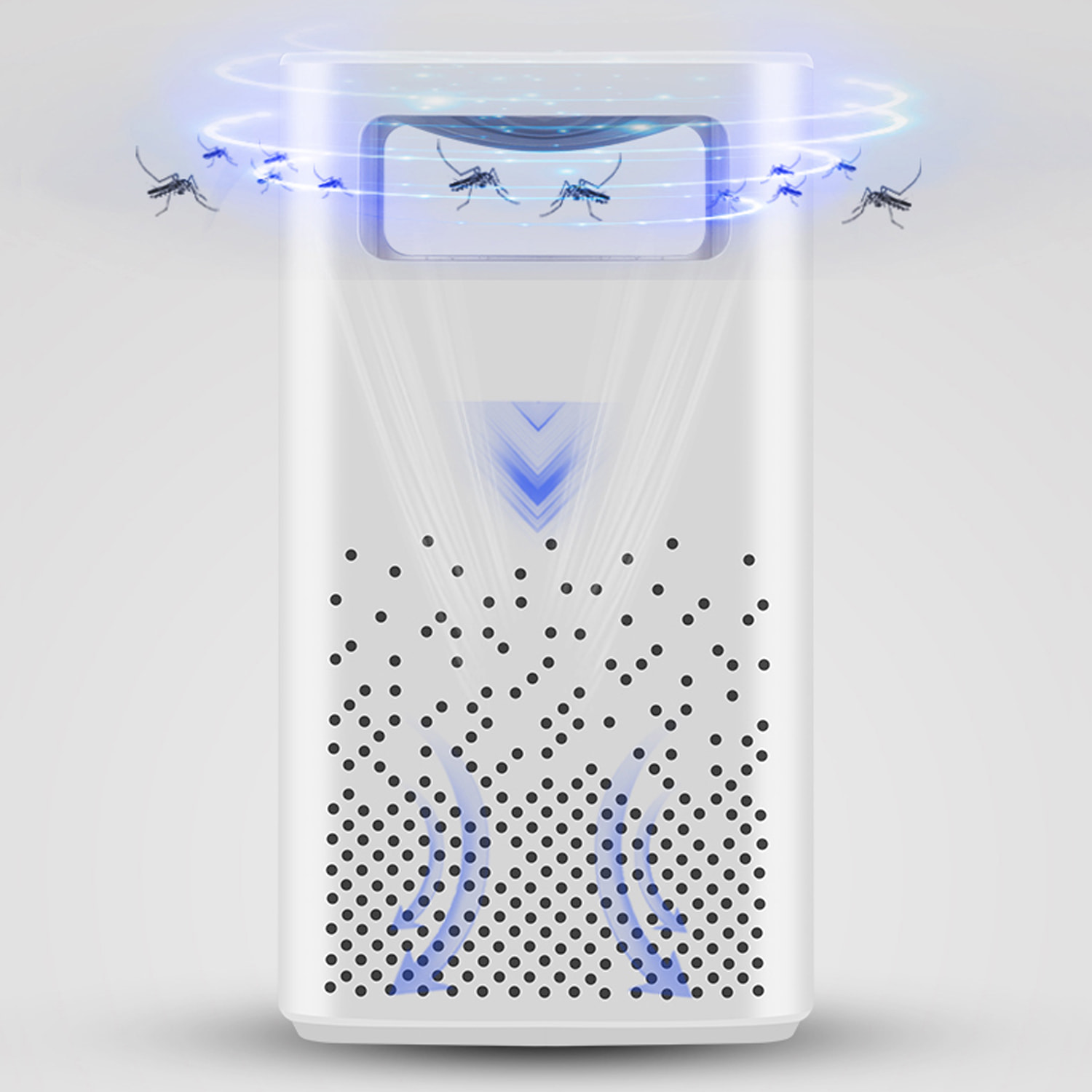 Atrapa mosquitos eléctrico, con luz led, aspirador y depósito.