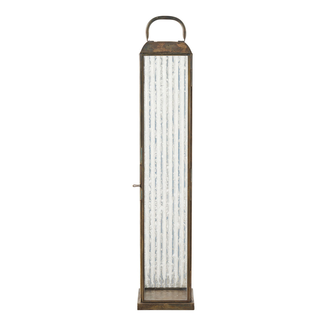 Lanterna alta Herslev in vetro e metallo effetto ottone antico 12x12x60 cm