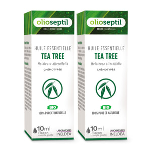 OLIOSEPTIL - Huile essentielle de Tea Tree - 100% Pure et naturelle - BIO - HEBBD (biochimiquement et botaniquement définie) - 100% origine naturelle - Lot de 2 Flacons 10ml