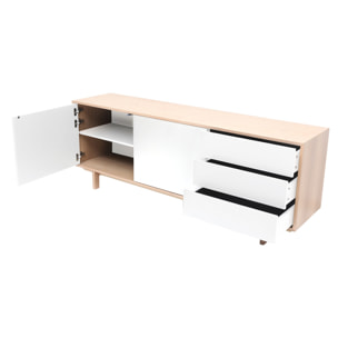 Buffet scandinave bois et blanc 2 portes 3 tiroirs L195 cm SID