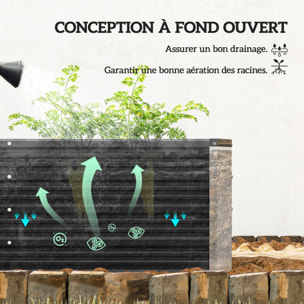 Carré potager de jardin dim. 183 x 47 x 40 cm tôle d'acier ondulée anthracite