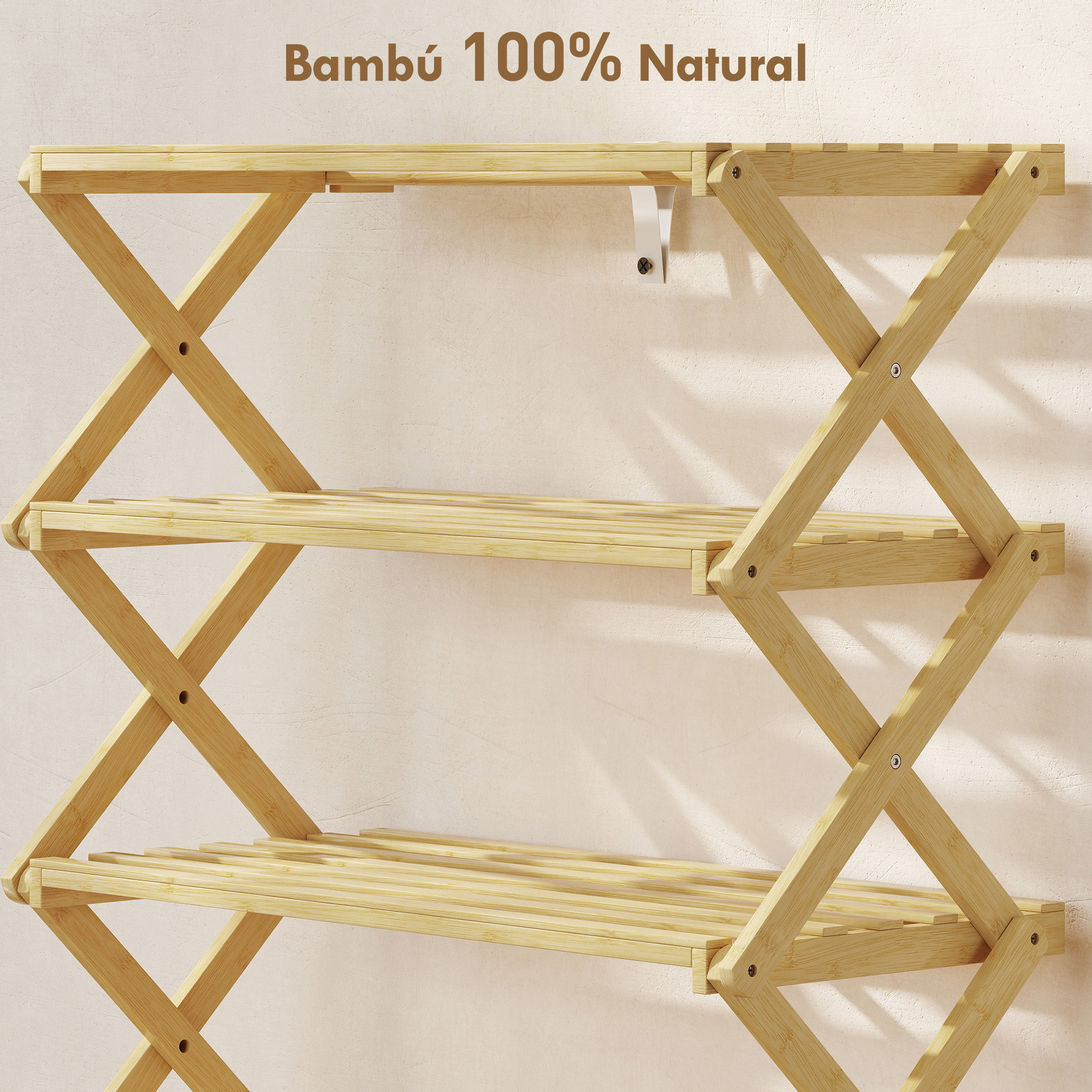 Zapatero Estrecho de Bambú, Zapatero Vertical Plegable de 5 Niveles, Sin Instalación, Estantería para Zapatos para Entrada, Pasillo, Dormitorio, Natural