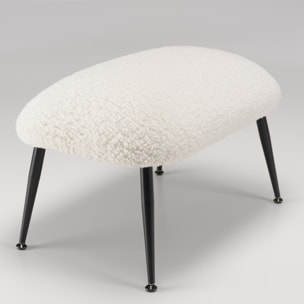 AGATHE - Tabouret cosy tissu bouclette blanc pieds métal noir