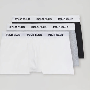 Pack di tre boxer neri, grigi e bianchi con logo Polo Club