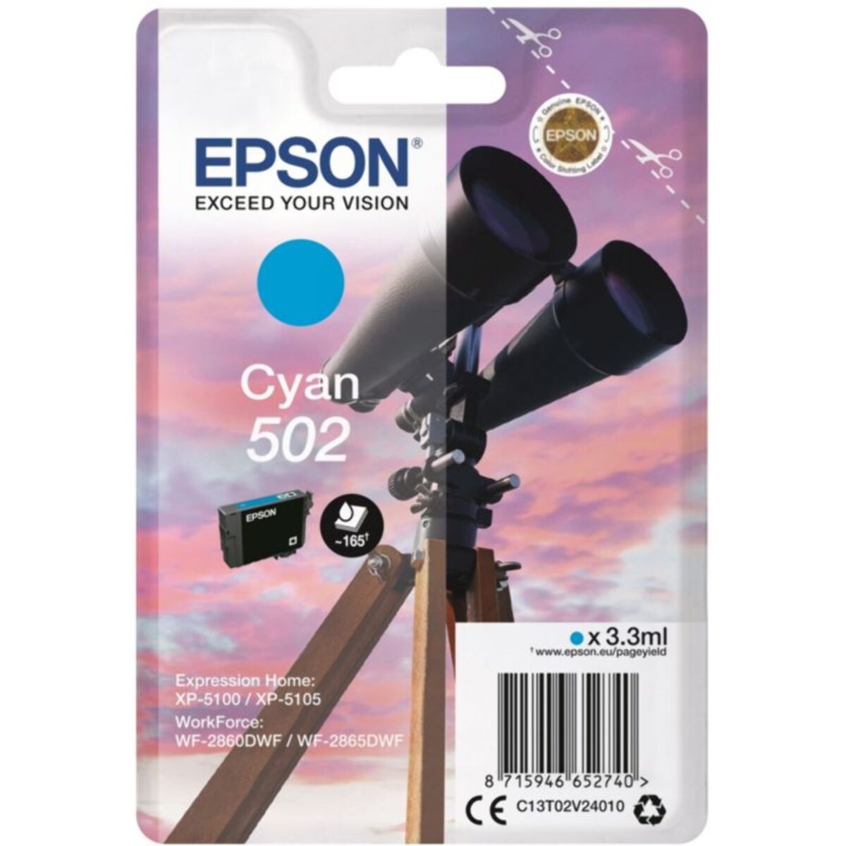 Cartouche d'encre EPSON Originale 502 Cyan Série Jumelles - C13T02W24010