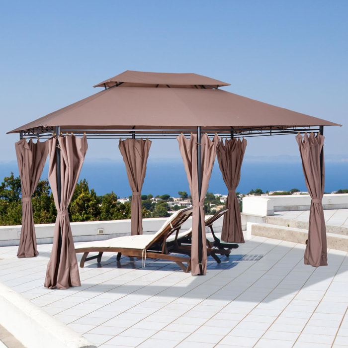Tonnelle barnum pavillon de jardin style colonial double toit toiles latérales amovibles 3L x 4l x 2,65H m chocolat