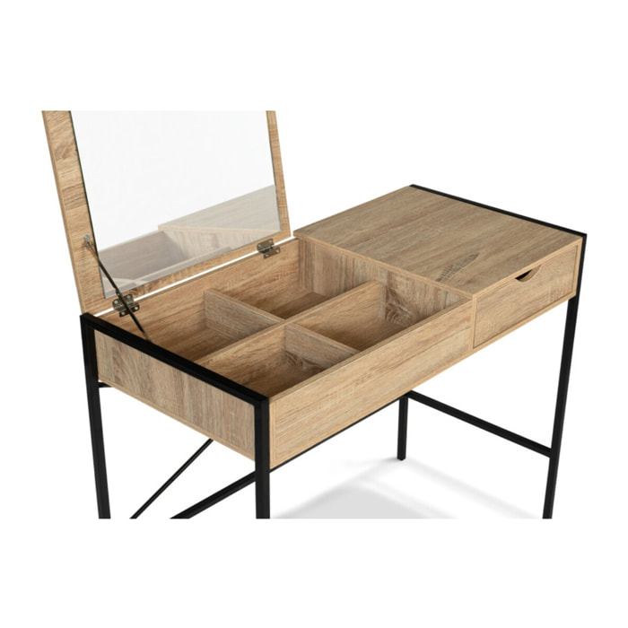 Coiffeuse Alana miroir rabattable avec tabouret - Bois / Noir
