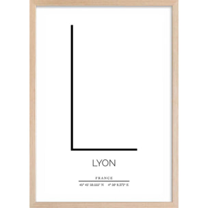 Poster l lyon Affiche + cadre en bois - Chêne