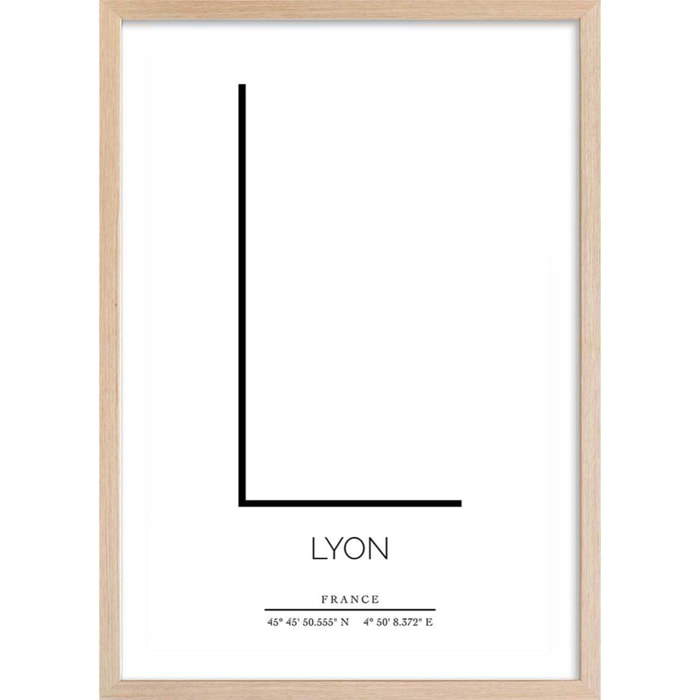 Poster l lyon Affiche + cadre en bois - Chêne